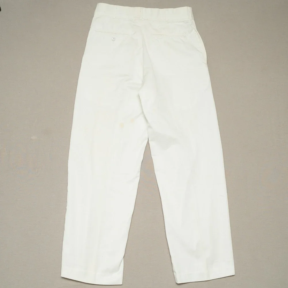 Vintage 60s 70s Vietnam Era US Navy Mens Trousers White Pleated Small Blemishes